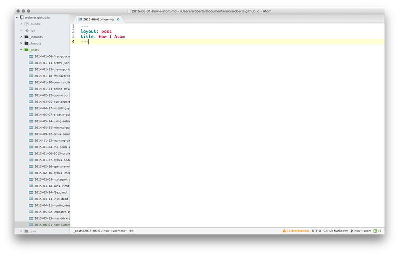 Atom text editor interface with a project open