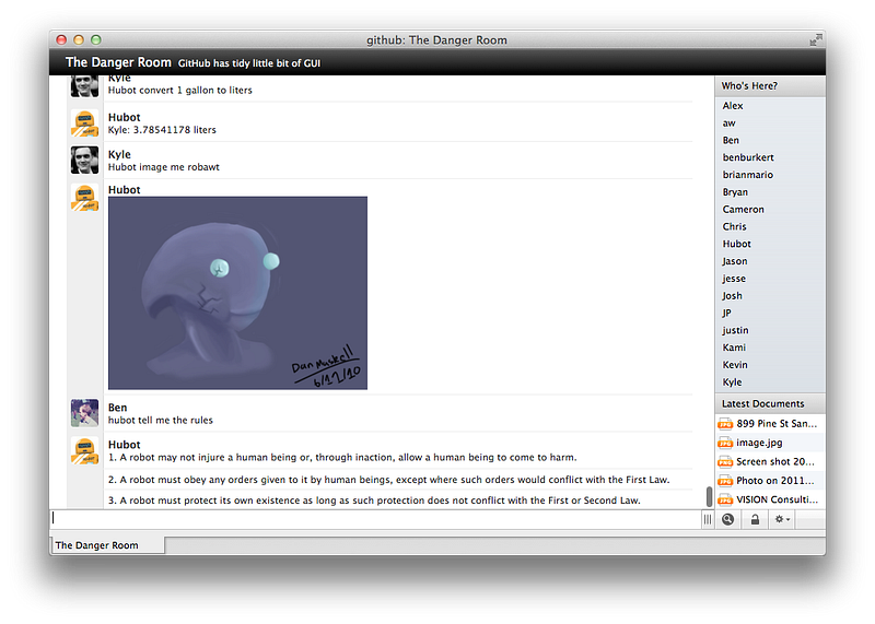Hubot chatbot interface showing ChatOps workflow in action